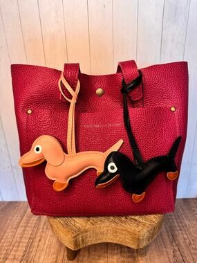 Bundle Charm Set of 2  Dachshund Wiener Dog Bag Charms Black Pink  Dog Lover